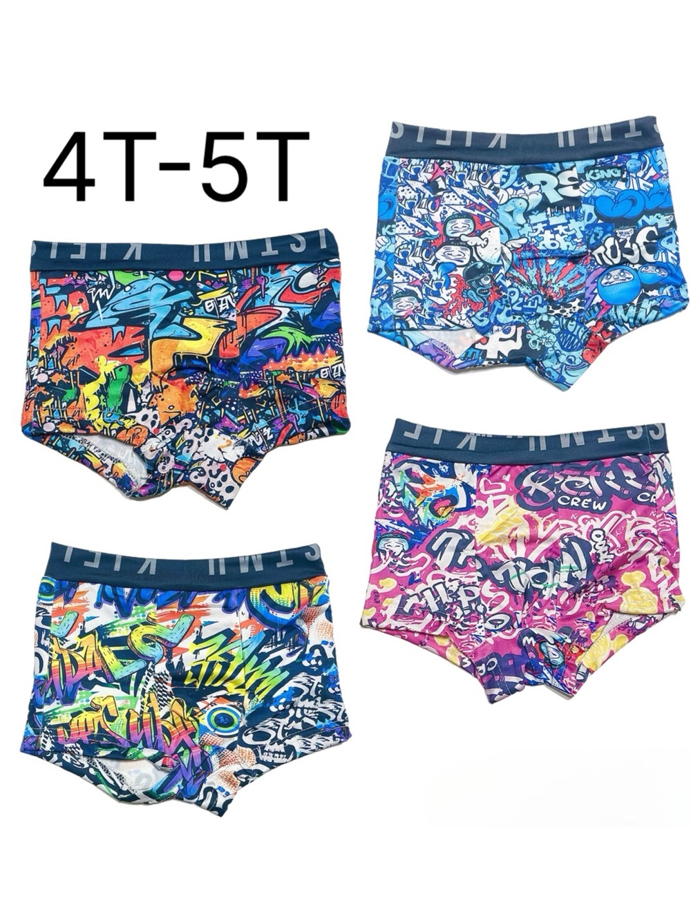 (4) Boys Graffiti Print Boxer Briefs